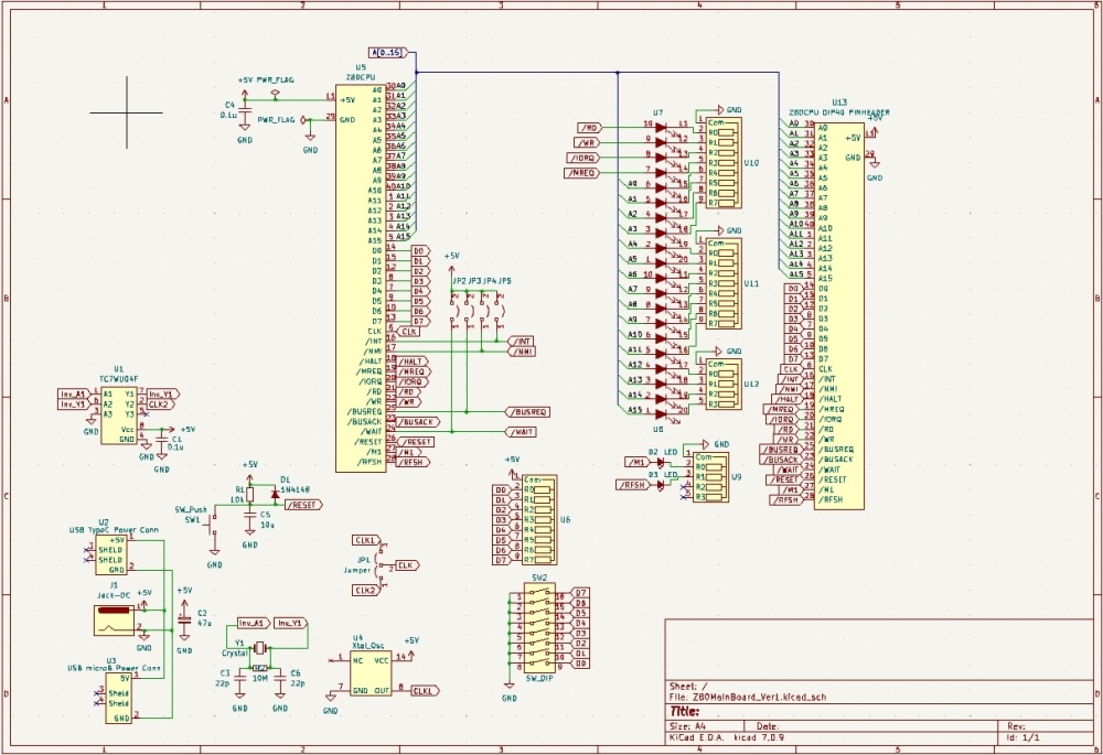 KiCADでのZ80テストボードの回路図