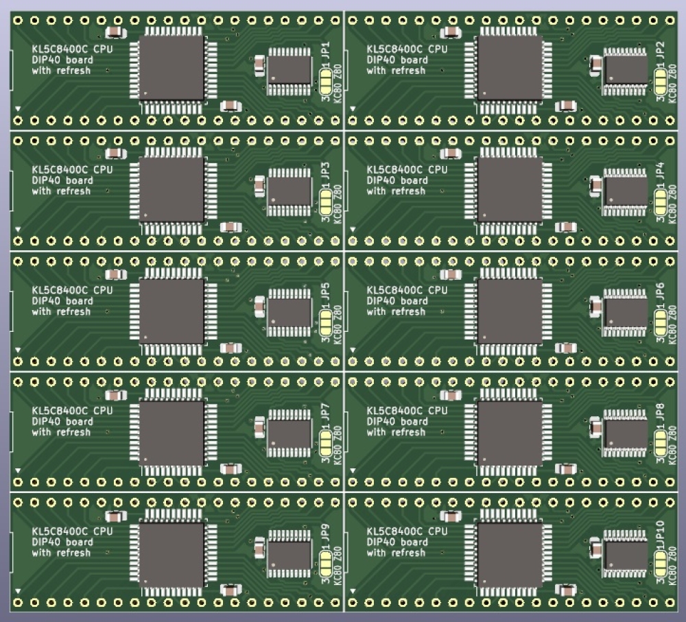 KL5C8400 DIP40ボードを10面付けしてみた基板のレンダリング画像